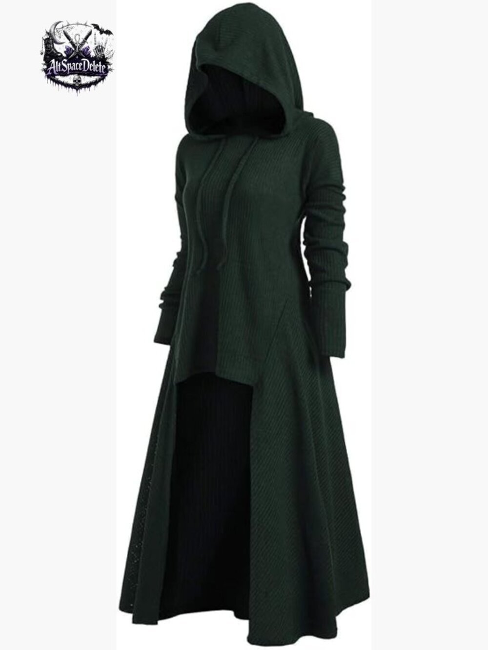 Gothic Hooded Sweater Dress High Low Drop Shoulder Longline Pullover